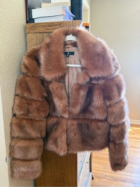 MISGUIDED BROWN FAUX FUR COAT
